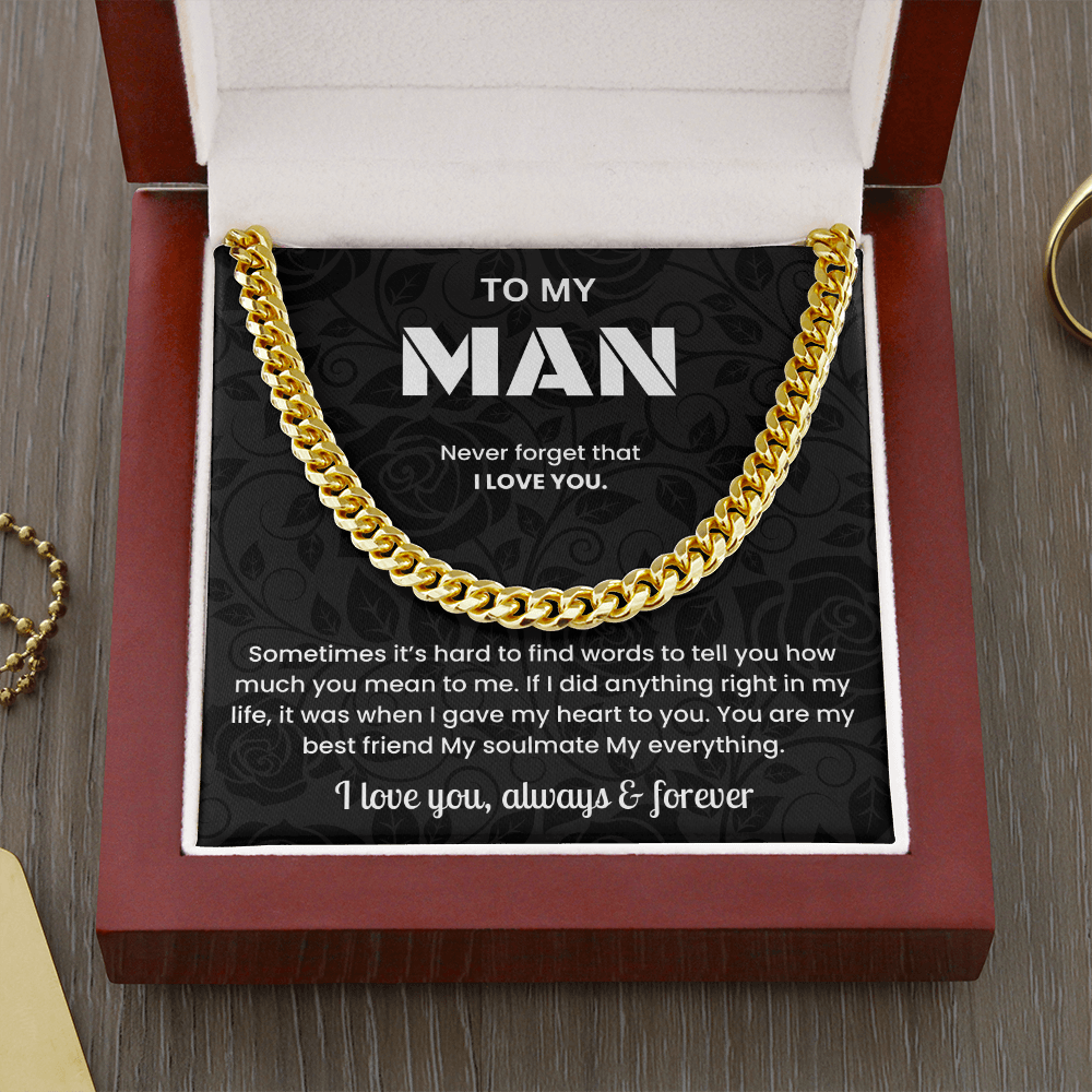 To My Man Cuban Link Chain Necklace Romantic Valentine or Birthday Gift