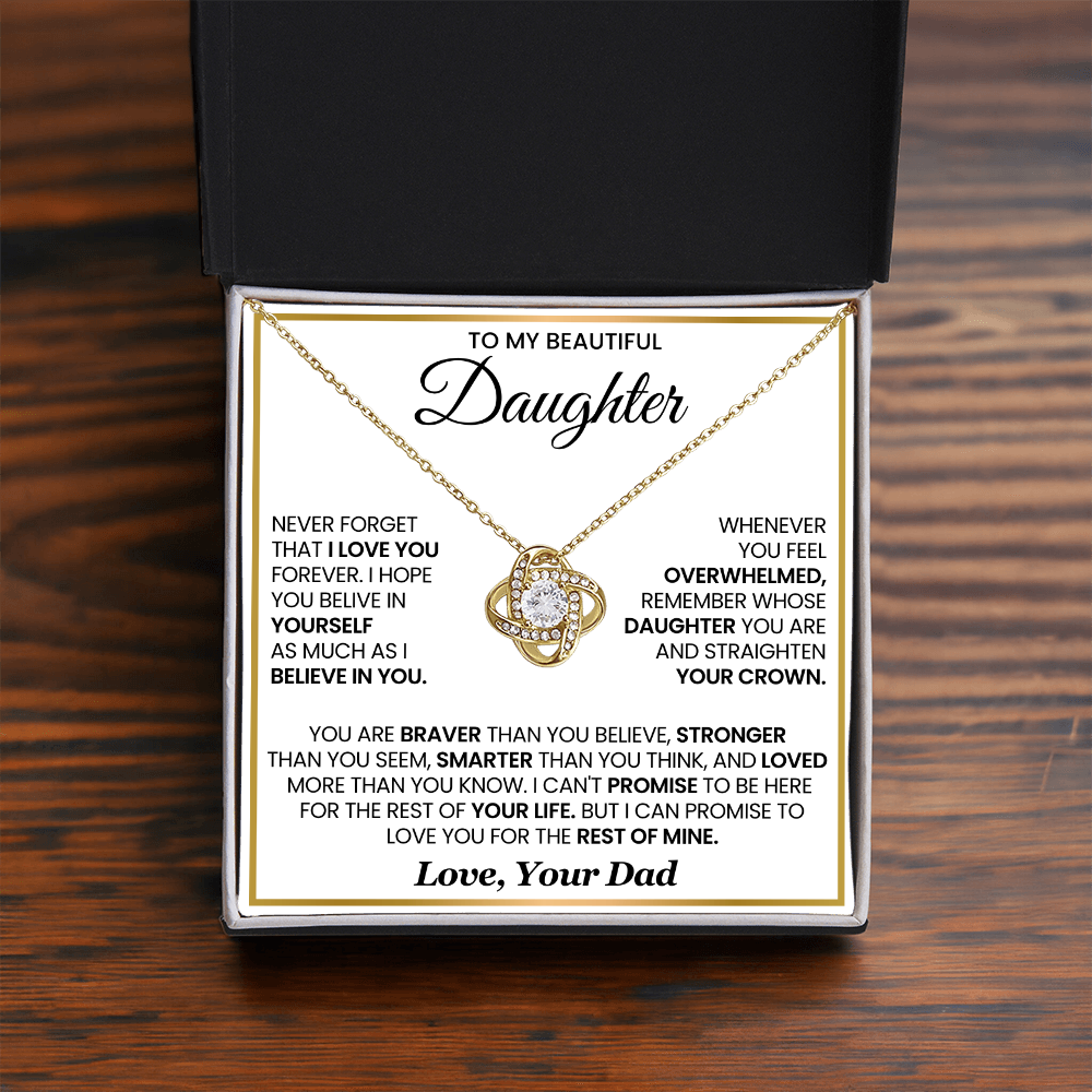 To My Daughter - You Are Braver and Stronger - Love Knot Necklace