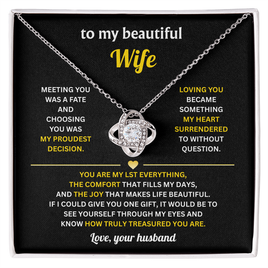 To My Wife Love Knot Necklace With Heartfelt Message Card & Gift Box