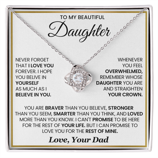 To My Daughter - You Are Braver and Stronger - Love Knot Necklace