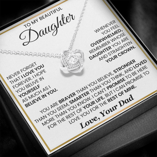 To My Daughter - You Are Braver and Stronger - Love Knot Necklace