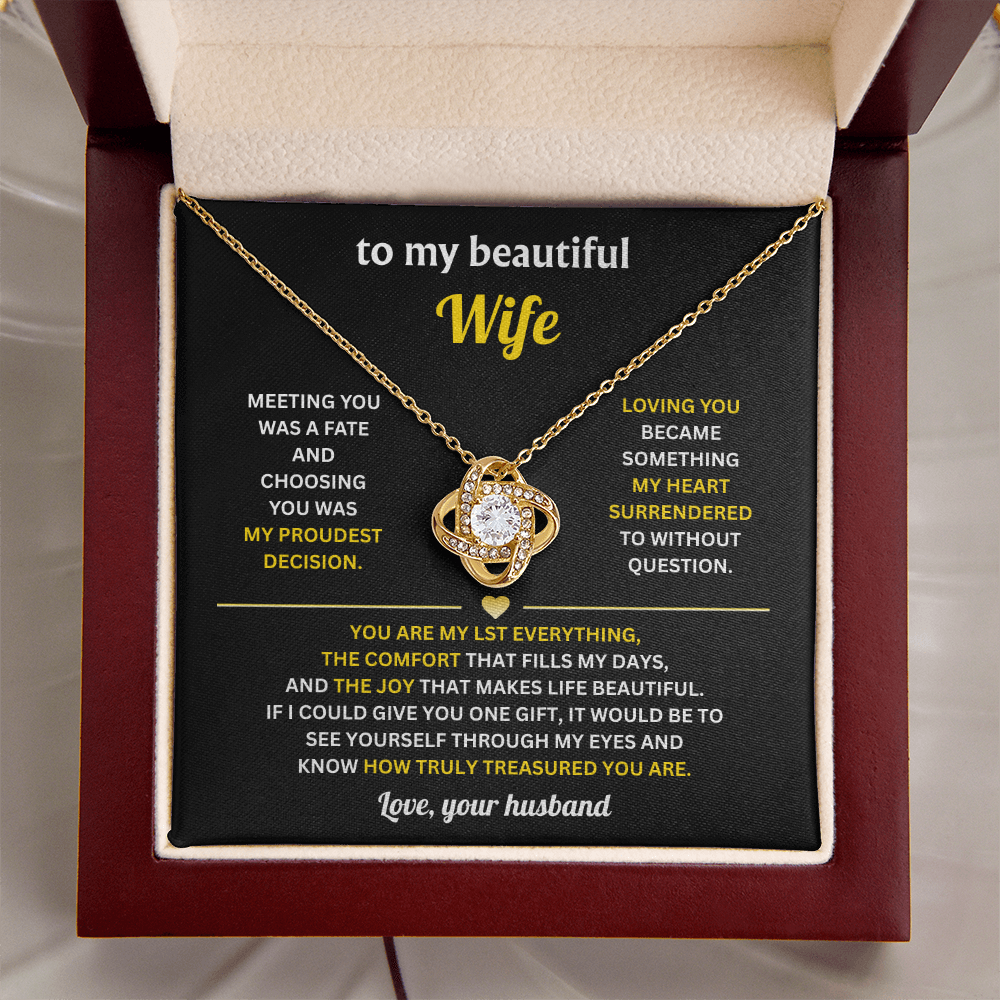 To My Wife Love Knot Necklace With Heartfelt Message Card & Gift Box