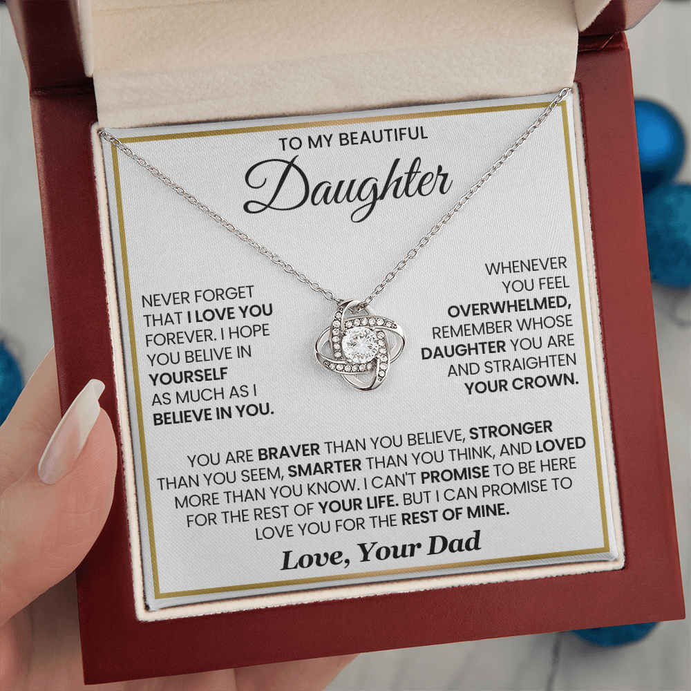 To My Daughter - You Are Braver and Stronger - Love Knot Necklace