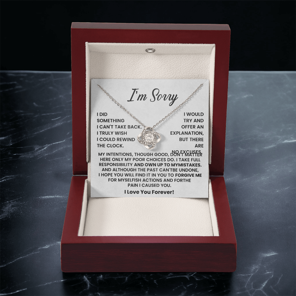 I'm Sorry Gifts For Her - Love Knot with Necklace Heartfelt Message Card & Gift Box