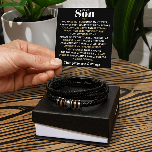 To My Son Bracelet With Heartfelt Message Card & Gift Box Gift From Mom & Dad