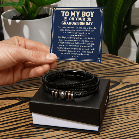 To My Son Graduation Gift 2026 - Braided Leather Bracelet & Message Card