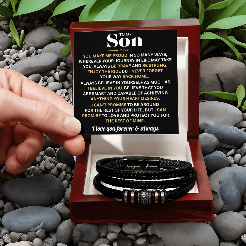 To My Son Bracelet With Heartfelt Message Card & Gift Box Gift From Mom & Dad
