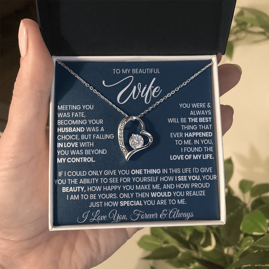 To My Wife Forever Love Necklace With Heartfelt Message & Gift Box