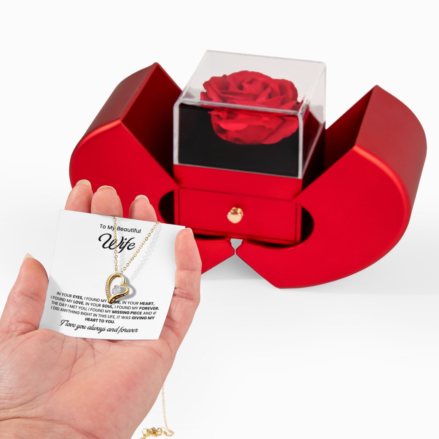 To My Wife Necklace | Gift for Wife Anniversary | Heart Rose Box