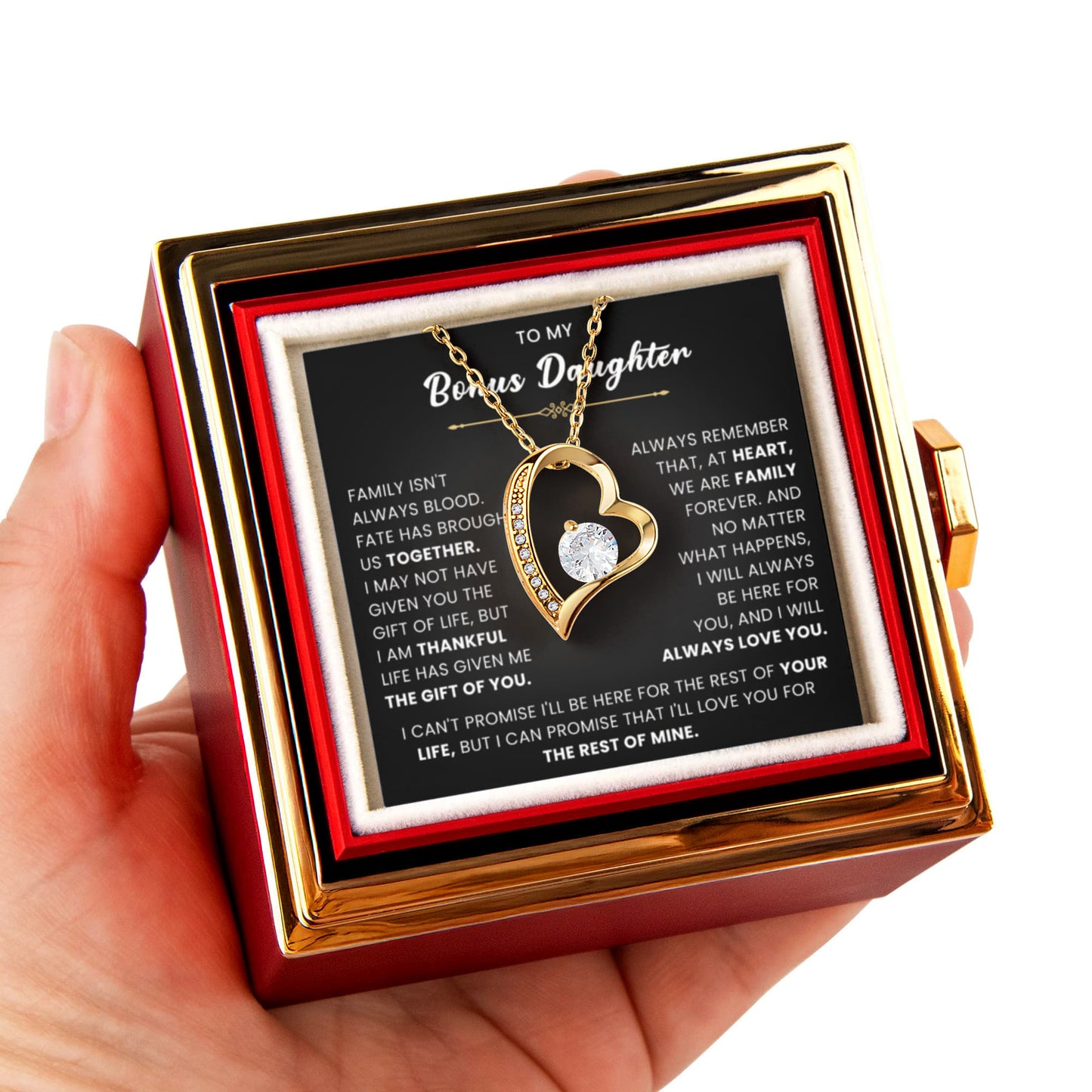 To My Bonus Daughter Necklace – Meaningful Gift in Rotating Rose Box