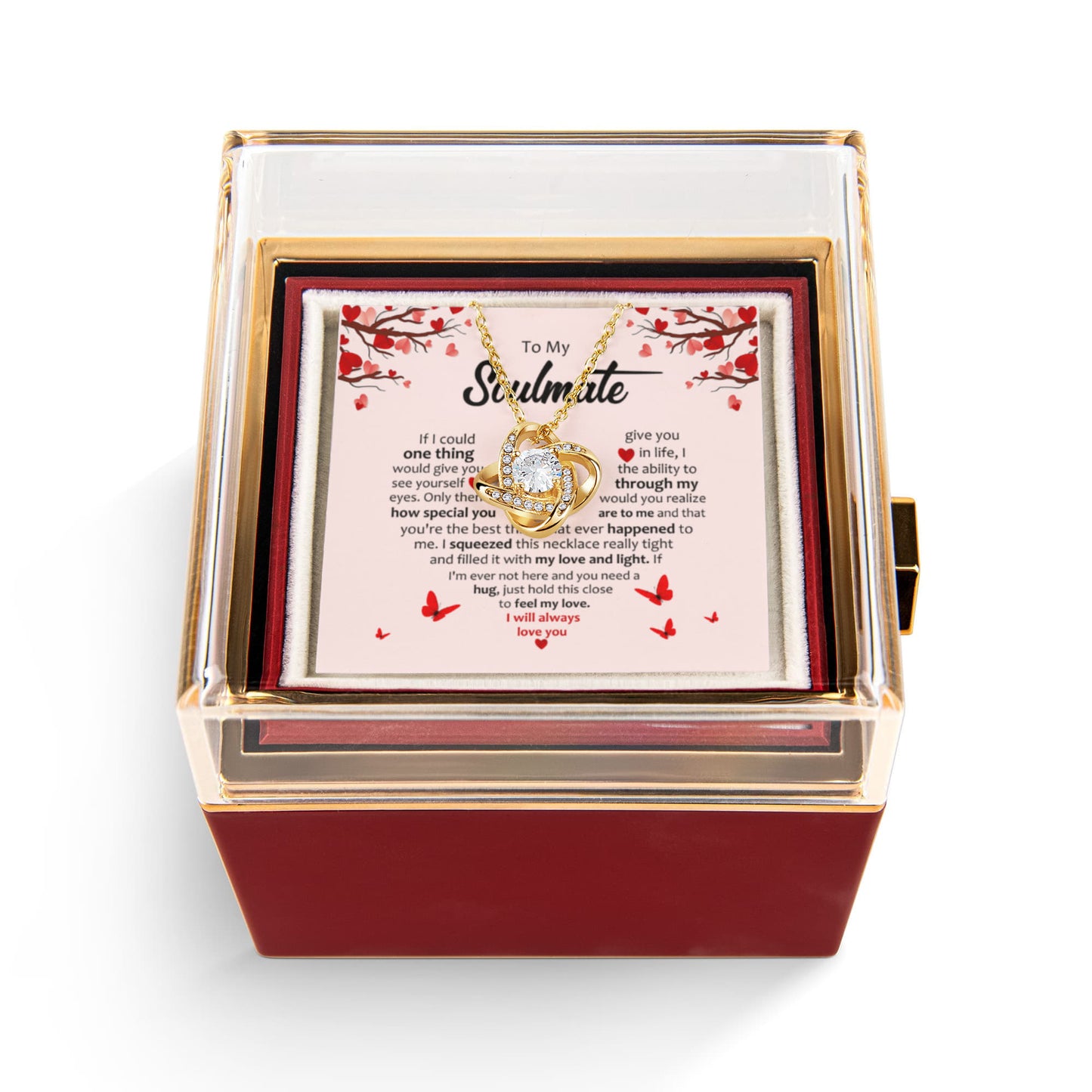 Gifts for Soulmate - Love Knot Necklace - Rotating Rose Box