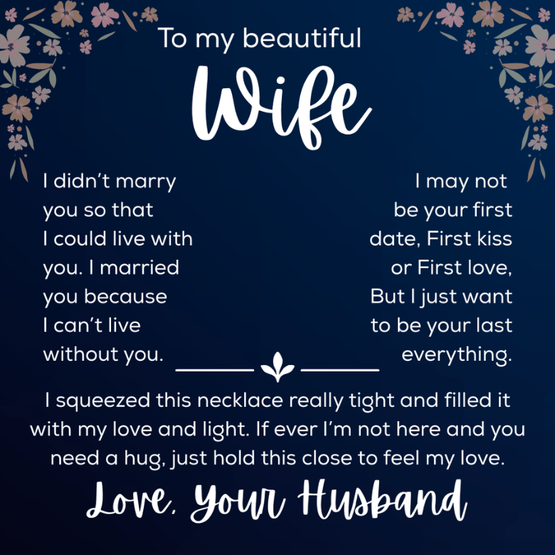 To My Wife Necklace - Soulmate Wife Gift - Anniversary Birthday Jewelry From Husband - Message Card Pendant Gift for Wife
