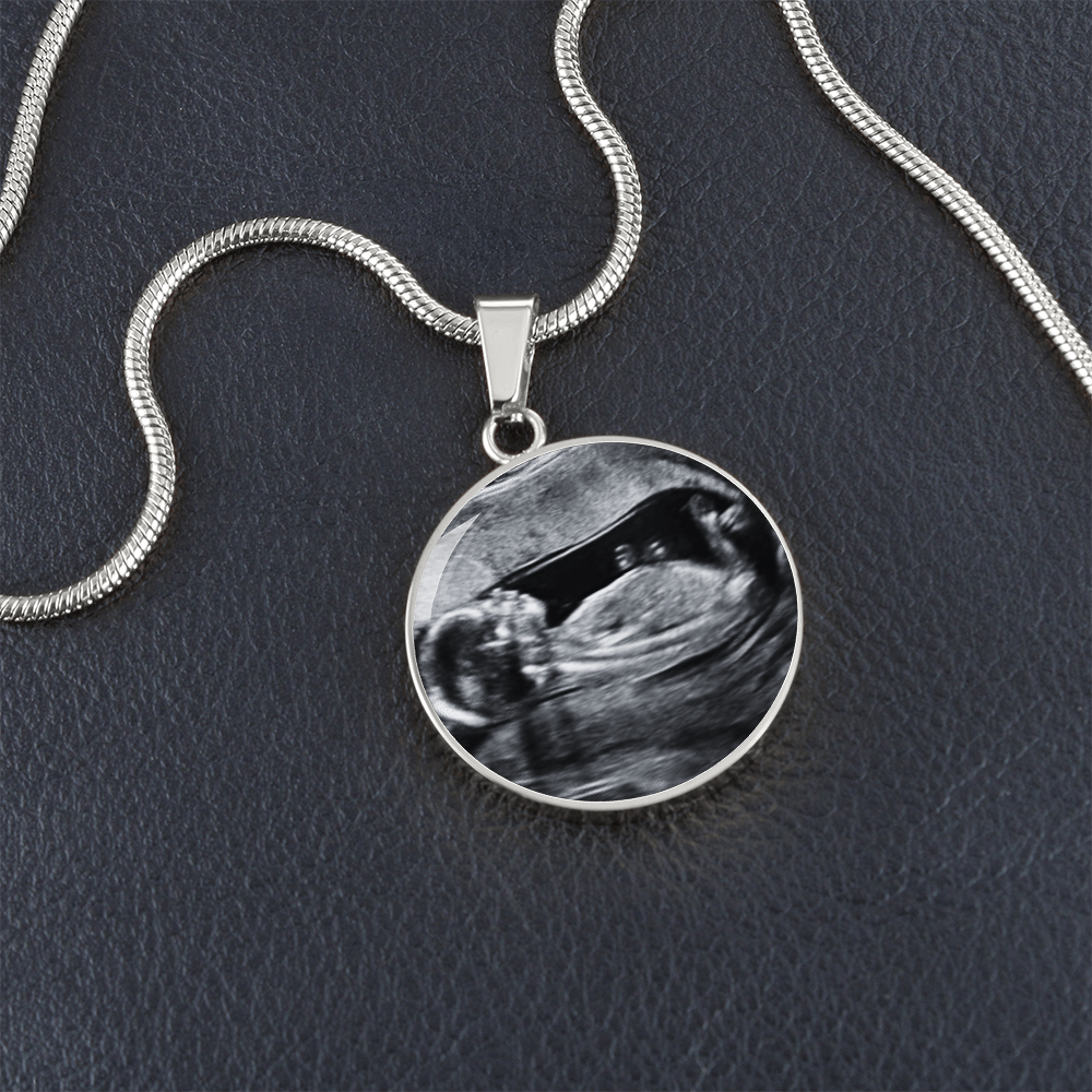 Ultrasound Necklace Sonogram, Circle Pendant Necklace for New Mom, Baby Announcement Present, Mother's Day Gift
