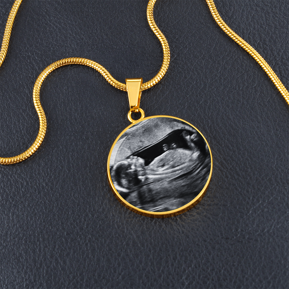 Ultrasound Necklace Sonogram, Circle Pendant Necklace for New Mom, Baby Announcement Present, Mother's Day Gift