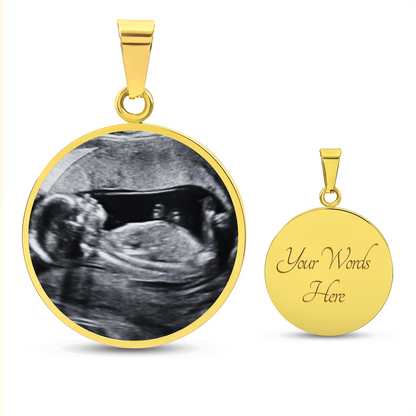 Ultrasound Necklace Sonogram, Circle Pendant Necklace for New Mom, Baby Announcement Present, Mother's Day Gift