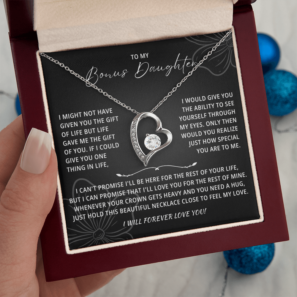 To My Beautiful Bonus Daughter Necklace From Mom & Dad With Message Card