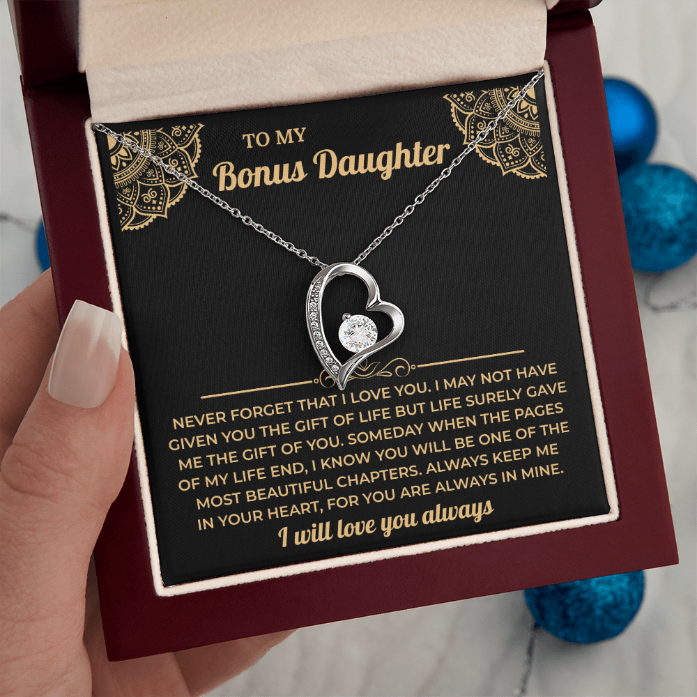 To My Beautiful Bonus Daughter Necklace, Meaningful Gift from Mom or Dad