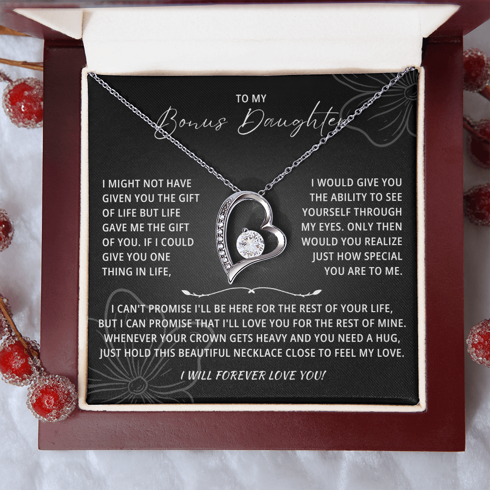 To My Beautiful Bonus Daughter Necklace From Mom & Dad With Message Card