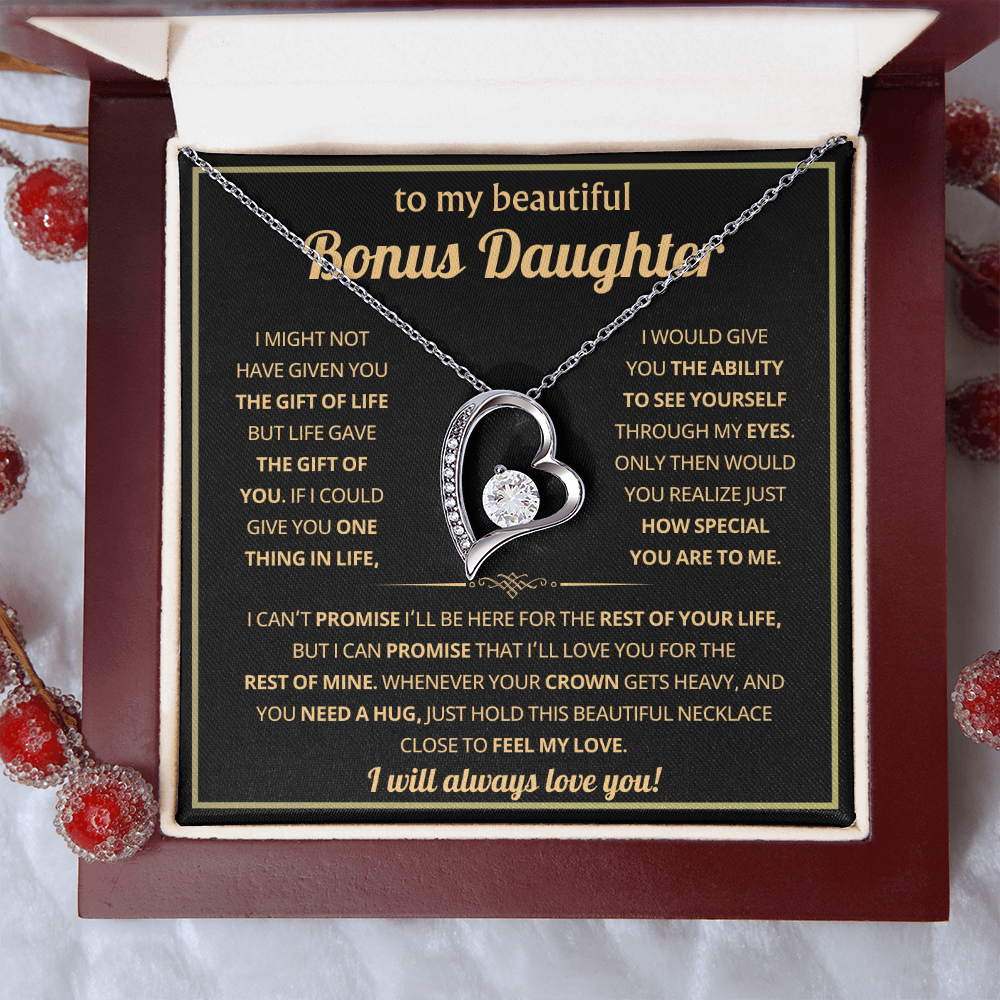 To My Bonus Daughter Necklace Gifts From Dad or Mom, Stepdaughter jewelry with Message Card