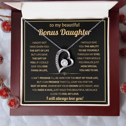 To My Bonus Daughter Necklace Gifts From Dad or Mom, Stepdaughter jewelry with Message Card
