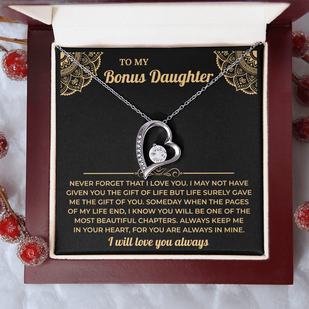 To My Beautiful Bonus Daughter Necklace, Meaningful Gift from Mom or Dad