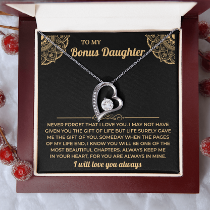 To My Beautiful Bonus Daughter Necklace, Meaningful Gift from Mom or Dad