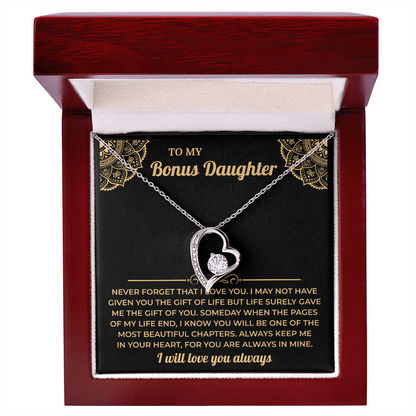 To My Beautiful Bonus Daughter Necklace, Meaningful Gift from Mom or Dad