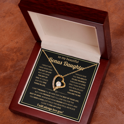 To My Bonus Daughter Necklace Gifts From Dad or Mom, Stepdaughter jewelry with Message Card