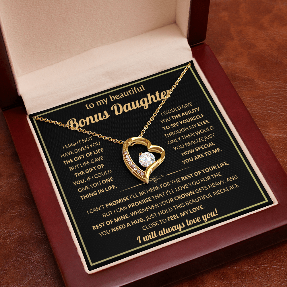 To My Bonus Daughter Necklace Gifts From Dad or Mom, Stepdaughter jewelry with Message Card