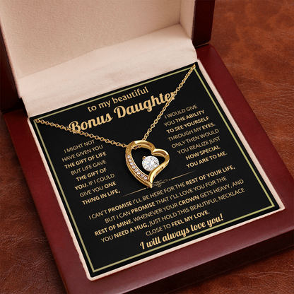 To My Bonus Daughter Necklace Gifts From Dad or Mom, Stepdaughter jewelry with Message Card