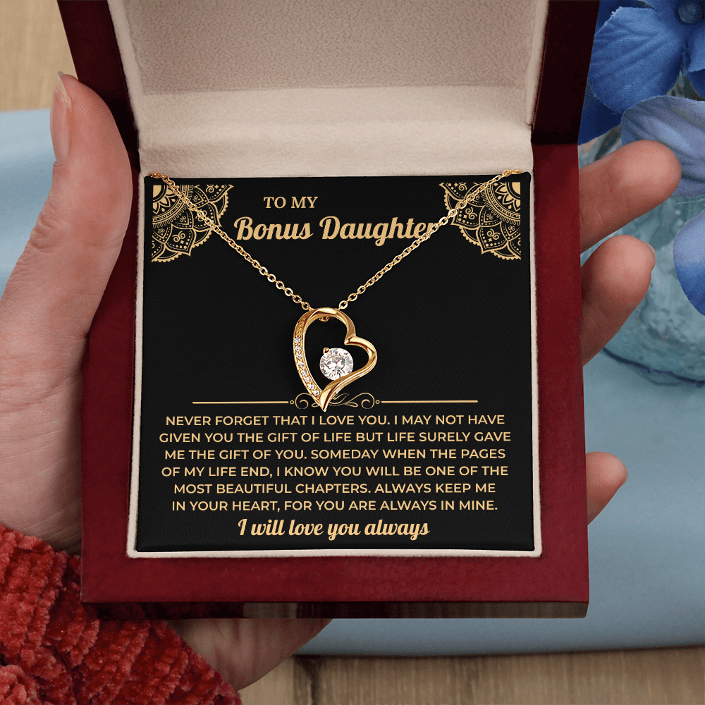 To My Beautiful Bonus Daughter Necklace, Meaningful Gift from Mom or Dad