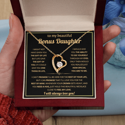 To My Bonus Daughter Necklace Gifts From Dad or Mom, Stepdaughter jewelry with Message Card