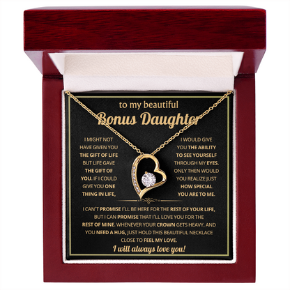 To My Bonus Daughter Necklace Gifts From Dad or Mom, Stepdaughter jewelry with Message Card