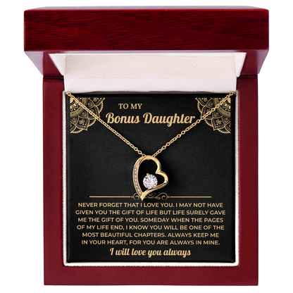 To My Beautiful Bonus Daughter Necklace, Meaningful Gift from Mom or Dad