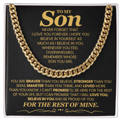 To My Son Cuban Chain Necklace, Jewelry From Dad Mom