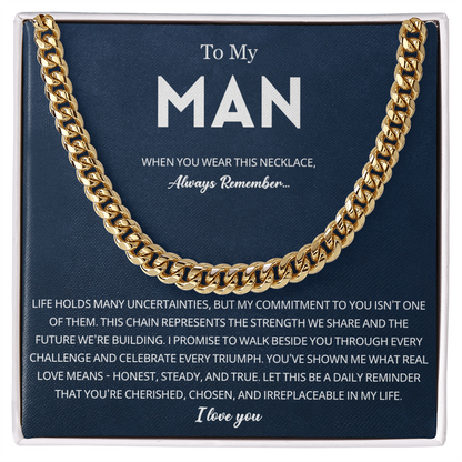Mens Cuban Chain Necklace for Fiance Romantic Jewelry Gift for Him