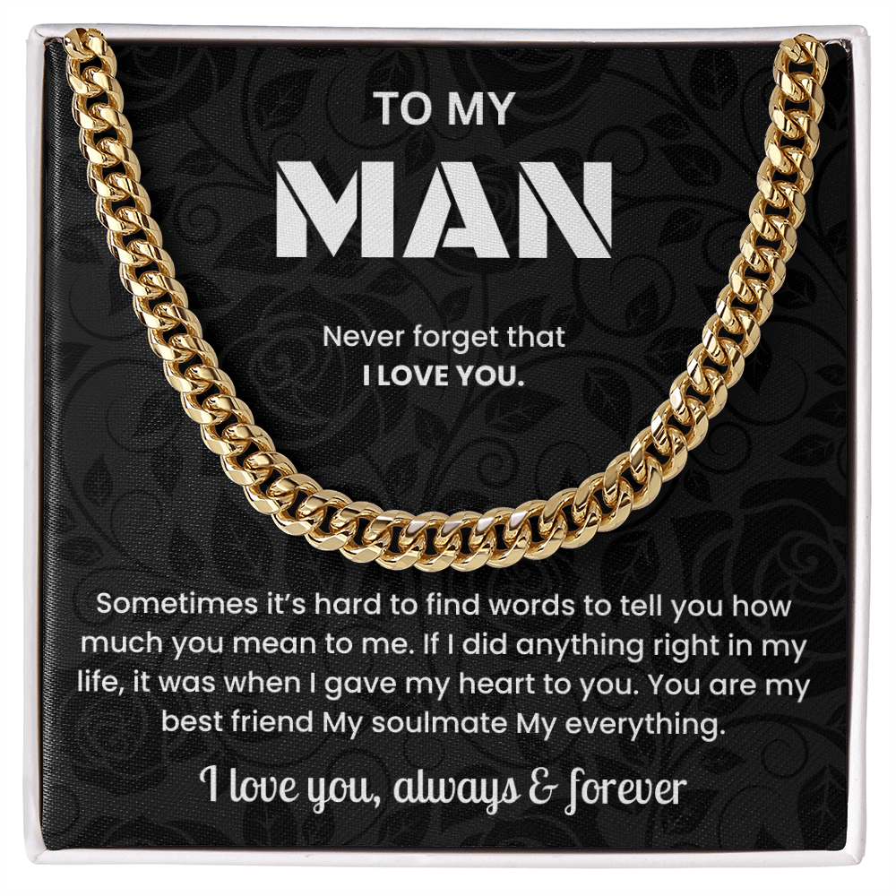 To My Man Cuban Link Chain Necklace Romantic Valentine or Birthday Gift