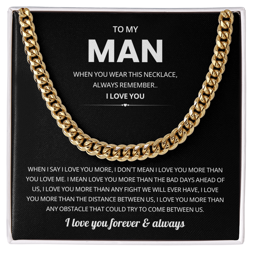 To My Man Cuban Chain Necklace Loving Husband Gift From Wife