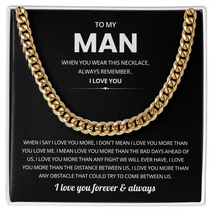 To My Man Cuban Chain Necklace Loving Husband Gift From Wife