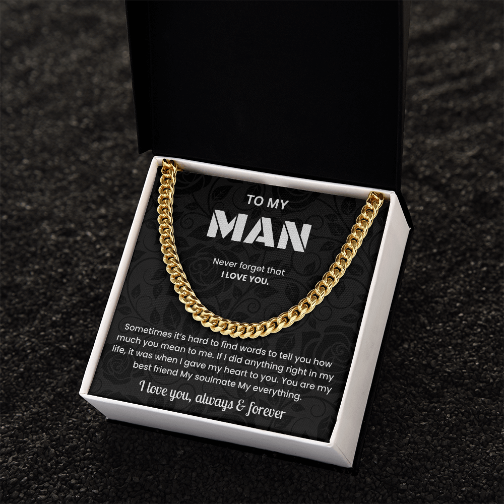 To My Man Cuban Link Chain Necklace Romantic Valentine or Birthday Gift