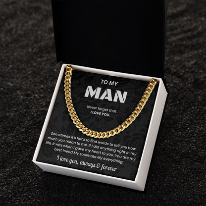 To My Man Cuban Link Chain Necklace Romantic Valentine or Birthday Gift