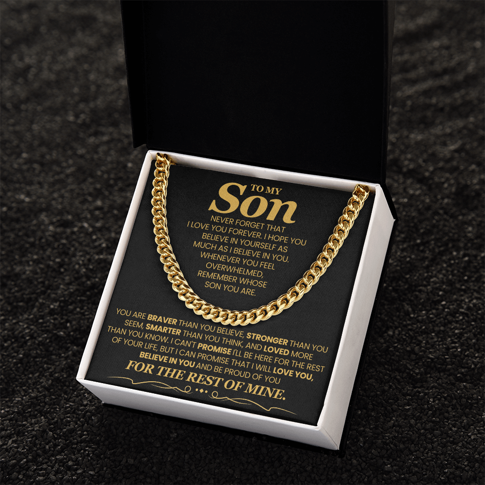 To My Son Cuban Chain Necklace, Jewelry From Dad Mom