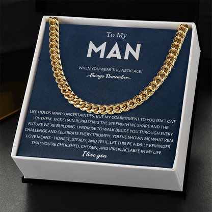 Mens Cuban Chain Necklace for Fiance Romantic Jewelry Gift for Him