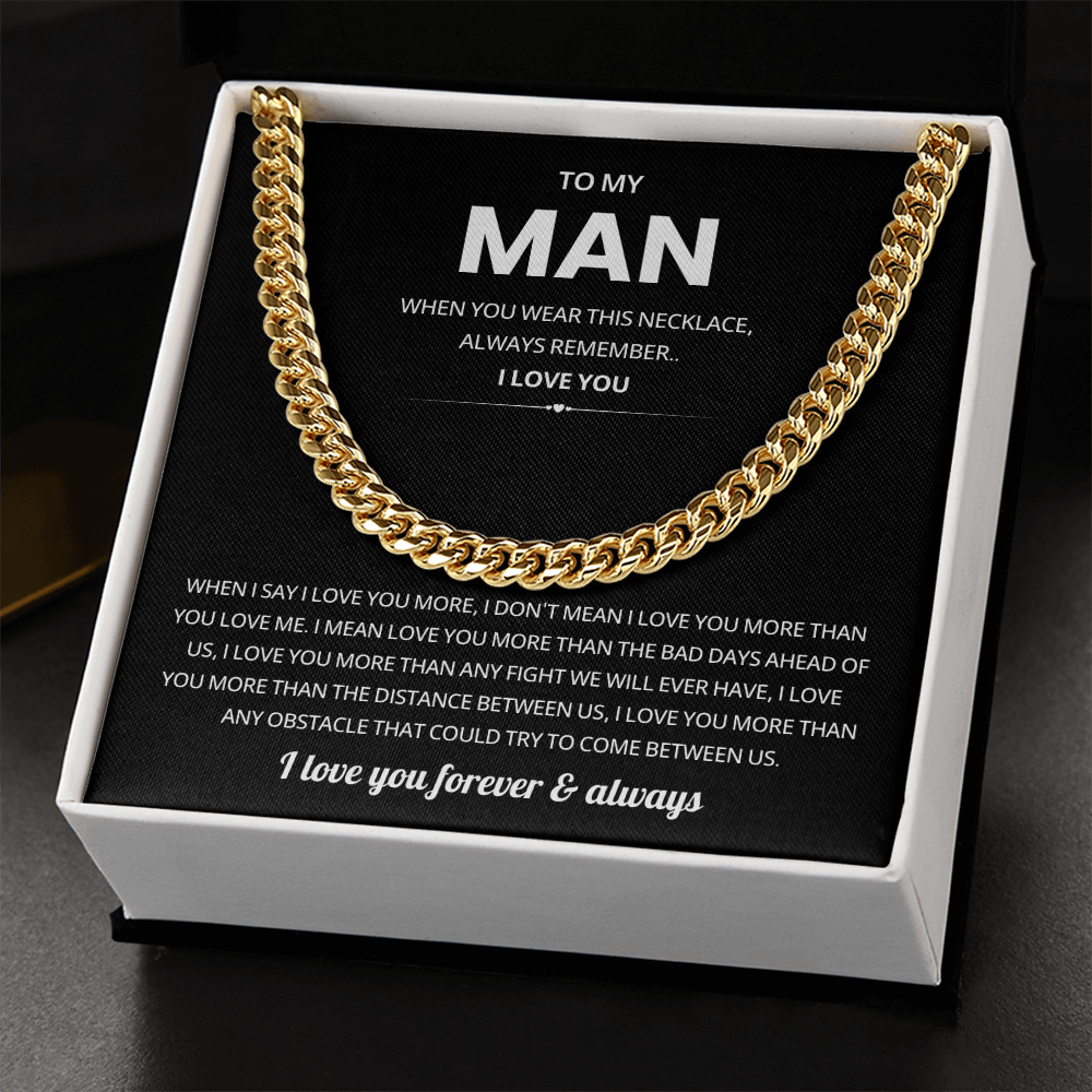 To My Man Cuban Chain Necklace Loving Husband Gift From Wife