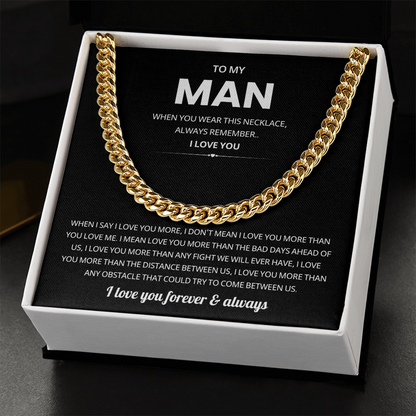 To My Man Cuban Chain Necklace Loving Husband Gift From Wife