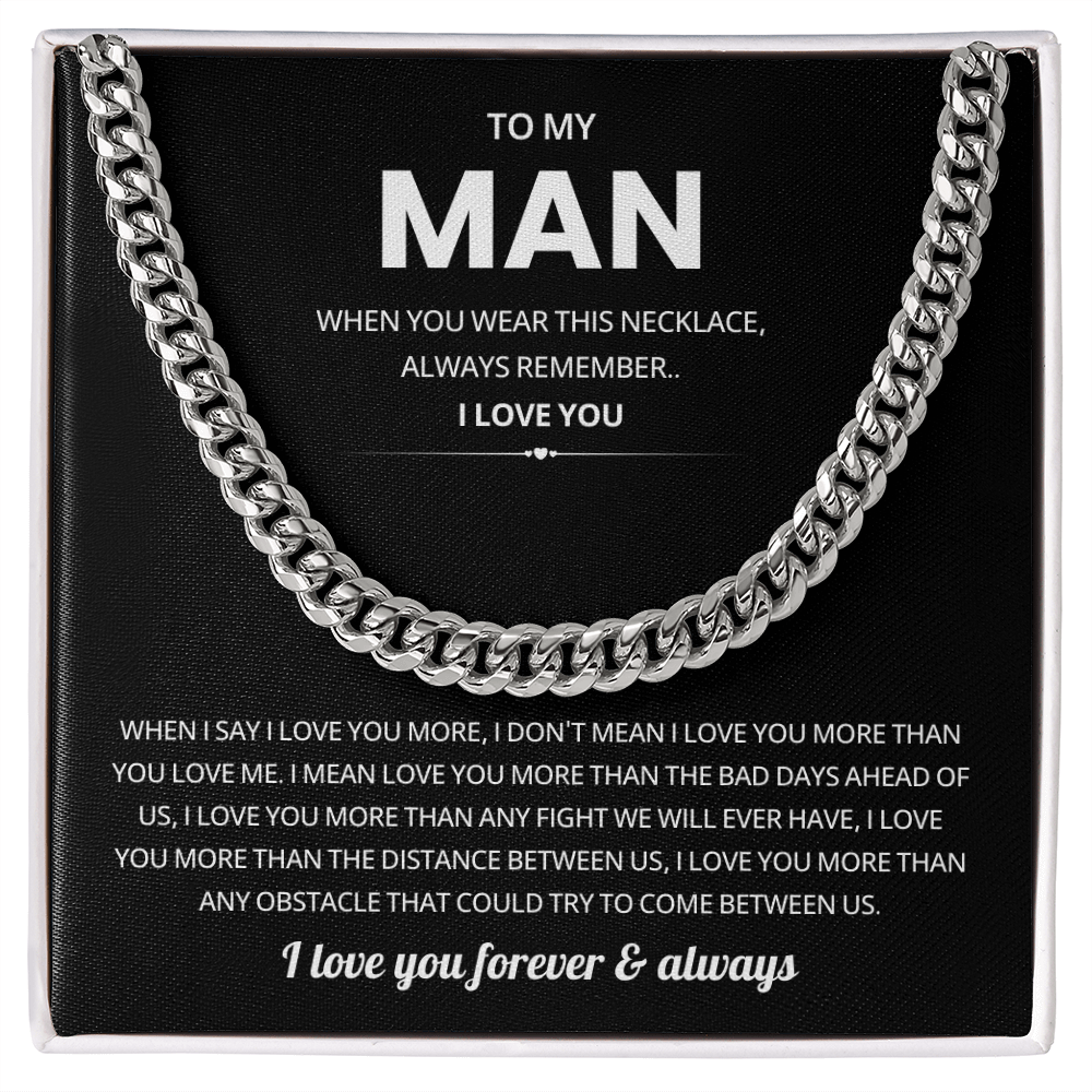 To My Man Cuban Chain Necklace Loving Husband Gift From Wife
