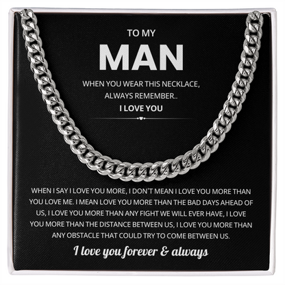 To My Man Cuban Chain Necklace Loving Husband Gift From Wife