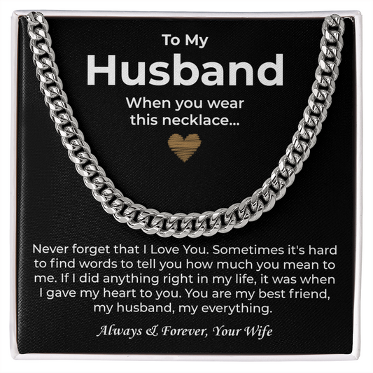 To My Man Necklace, Boyfriend Valentines Day Gift, Mens Cuban Chain Necklace for Fiance