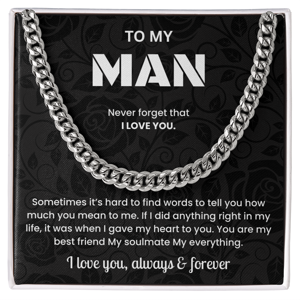 To My Man Cuban Link Chain Necklace Romantic Valentine or Birthday Gift
