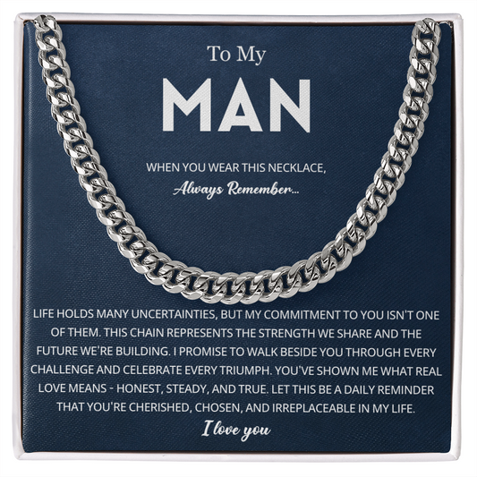 Mens Cuban Chain Necklace for Fiance Romantic Jewelry Gift for Him